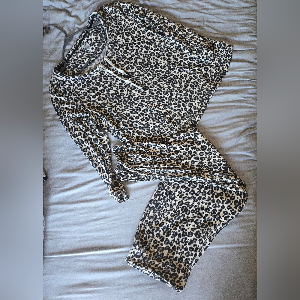 Leopard cowl neck soft pajamas lounge wear
